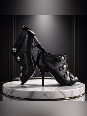 Coach Black Button-Strap Stiletto Ankle Booties